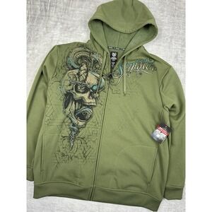 Sinister Sweatshirt Men's XL Green zip up hoodie Vtg Y2K Double Sided Grunge UFC